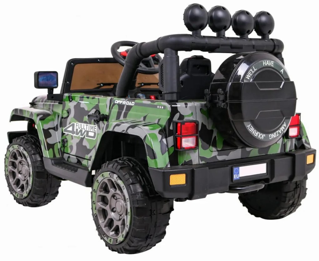 Masinuta Electrica cu acumulator pentru copii NOVOKIDS™ Full Time Jeep 4X4 PRO, Max 30 kg, 3-8 ani , Cu melodii si lumini ,12V, 2 Viteze, 4 motoare,