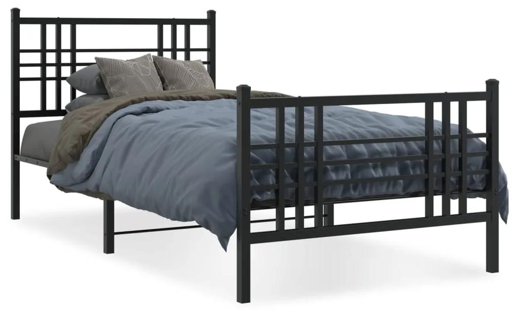 376337 vidaXL Cadru pat metalic cu tăblii de cap/picioare, negru, 100x200 cm