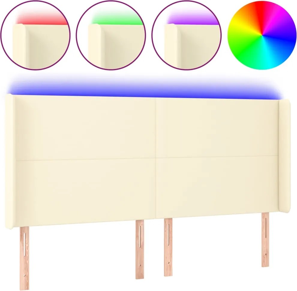 vidaXL Tăblie de pat cu LED, crem, 183x16x118/128 cm, piele ecologică