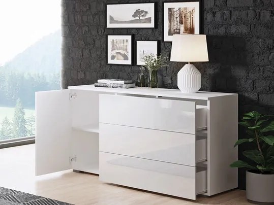 Comodă pentru living Nova -110 (Stejar wotan + Alb lucios). 1060061