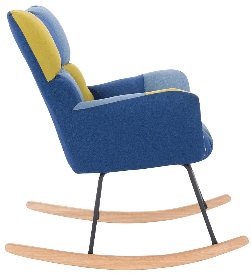 Scaun balansoar design, patchwork albastru / verde, KEMARO