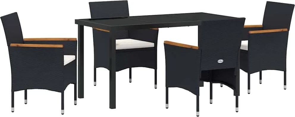 vidaXL Set de masă pentru grădină cu pernă 5 pcs Negru poliratan