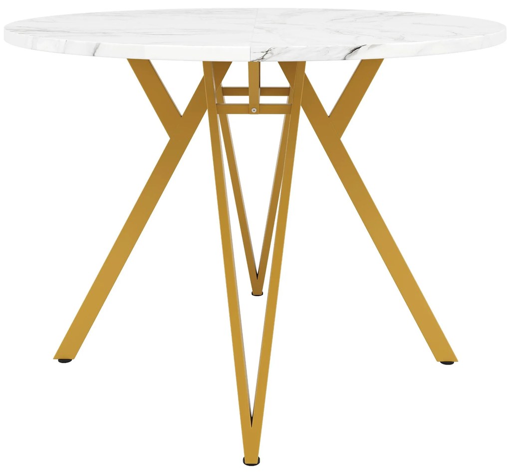 Masă rotundă pentru 4 persoane, Alb+Auriu | Aosom Romania