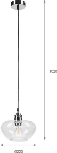 Lustră suspendată pe cablu FLO 1xE27/15W/230V crom lucios/abajur din sticlă transparentă