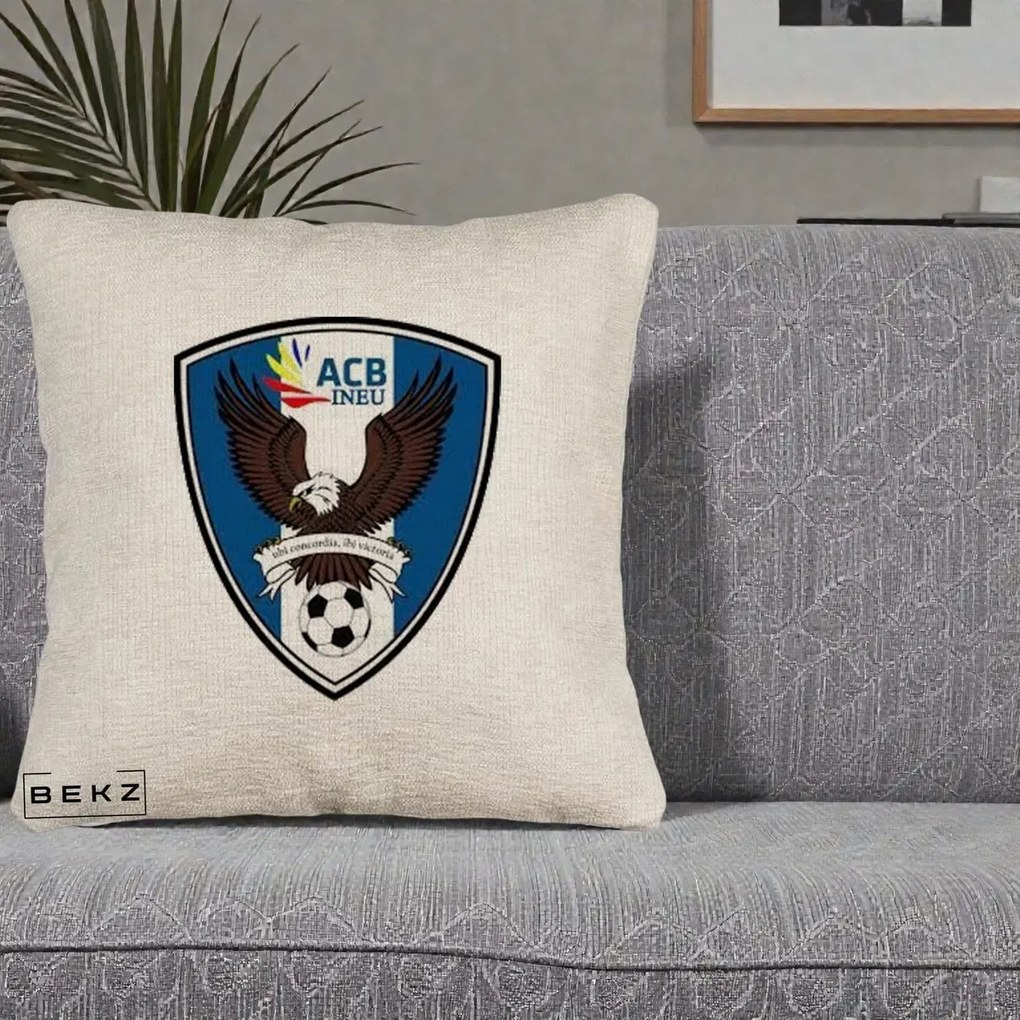 Perna Personalizata ACB Ineu Fotbal, 40x40 cm, Bej Canapea, Husa Detasabila, Perna Inclusa, BEKZ®