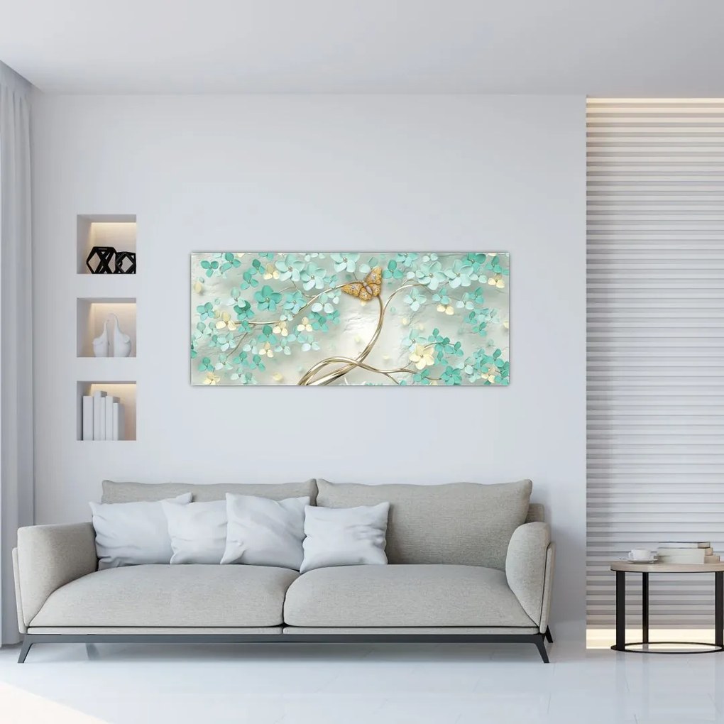 Tablou cu flori și fluturi (120x50 cm)