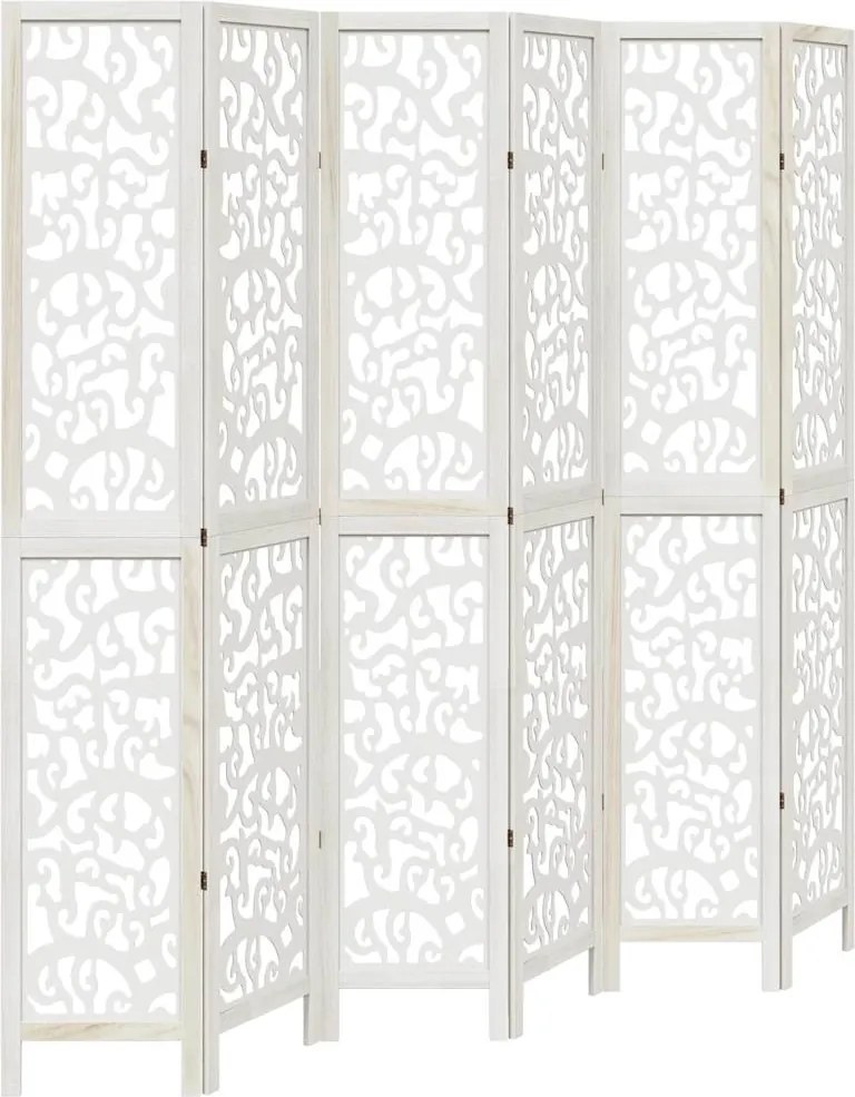 vidaXL Paravan cameră 6 panouri, alb, lemn masiv paulownia