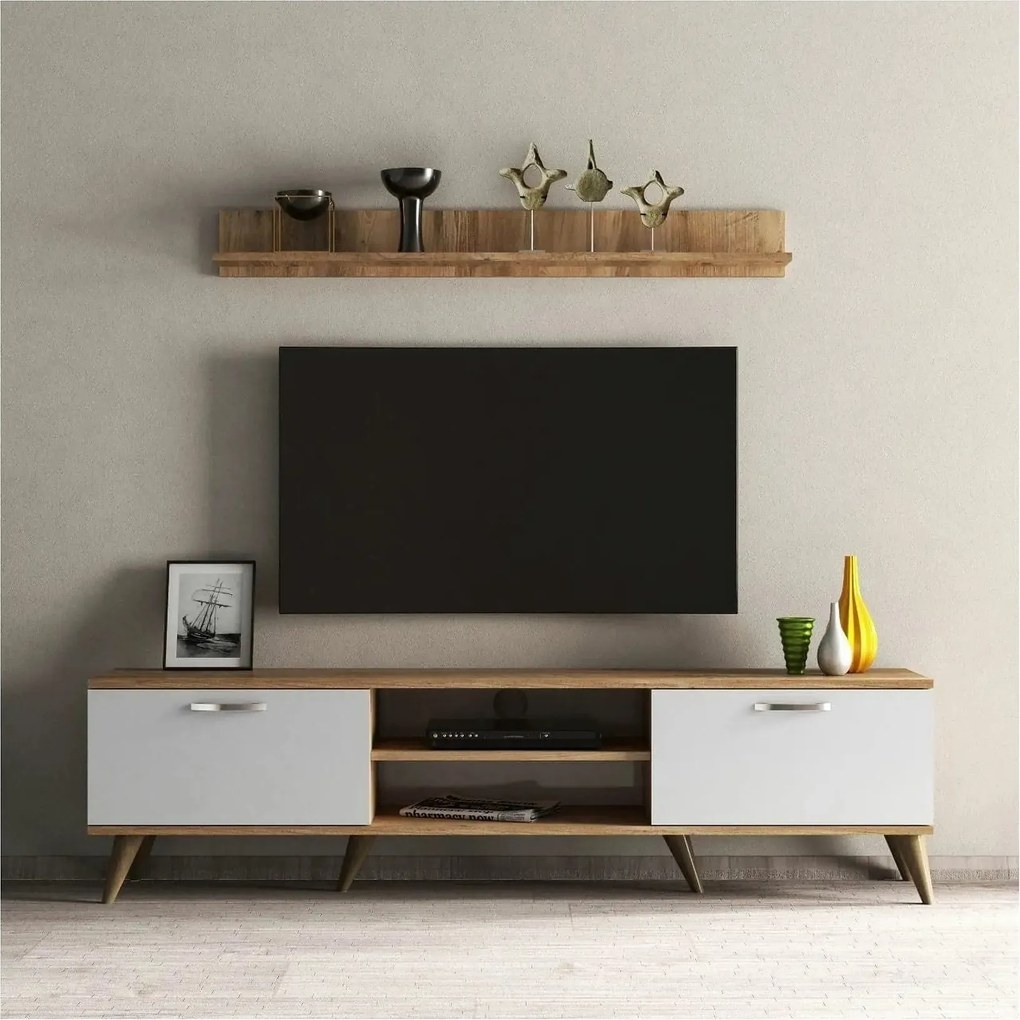 Mobilier living TVU0103, alb/stejar, PAL melaminat, 2 piese