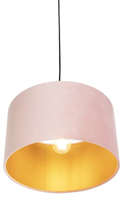 Lampă suspendată cu abajur din catifea roz și auriu 35 cm - Combi