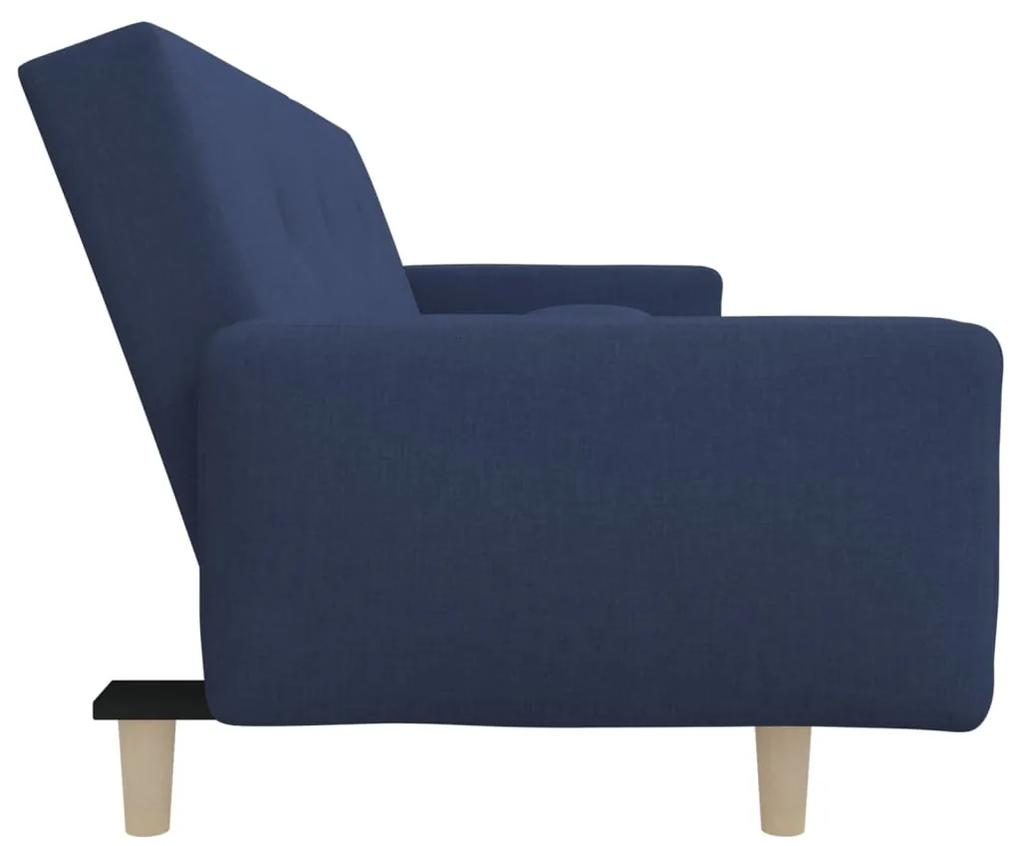 Canapea extensibila cu 2 locuri, 2 perne, albastru, textil Albastru, Fara suport de picioare