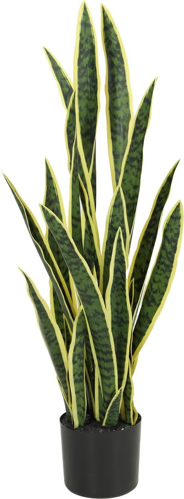 Outsunny Sansevieria Artificială în Ghiveci, Plantă Falsă pentru Interior și Exterior cu 21 de Frunze Modelabile, Ø20x90 cm | Aosom Romania