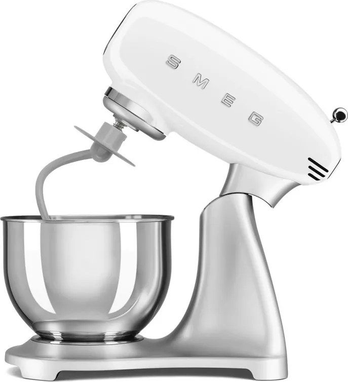 Mixer planetar Smeg SMF04WHEU, 800 W, 4,8 l, 10 viteze, funcție de pornire treptată, picioare antiderapante, alb/inoxidabil