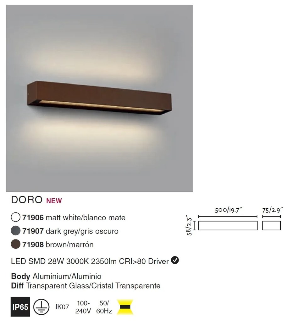 Aplica LED de exterior ambientala design modern IP65 DORO-28 maro