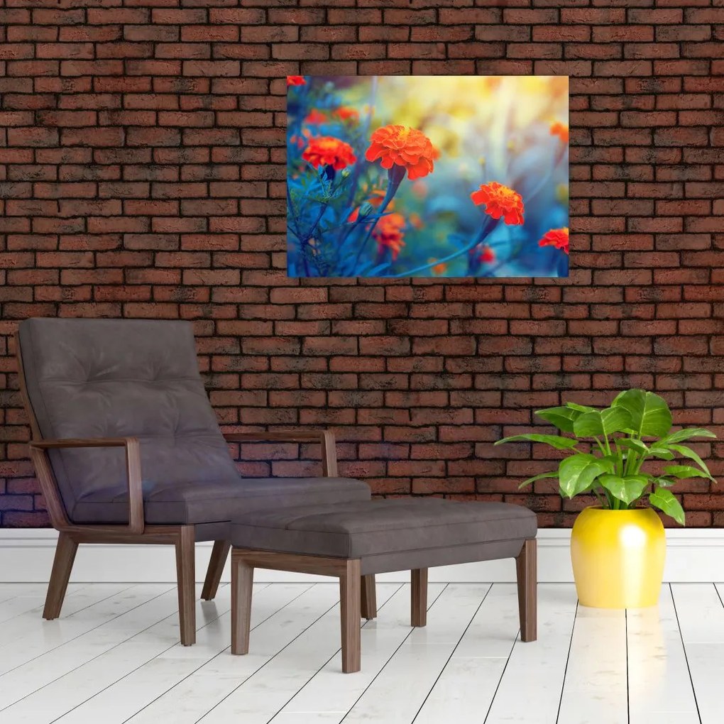 Tablou pe sticlă - Flori portocalii (70x50 cm)