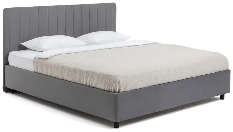 Pat matrimonial gri tapițat cu spațiu de depozitare cu somieră 160x200 cm Myra Slim Line – Bonami Selection