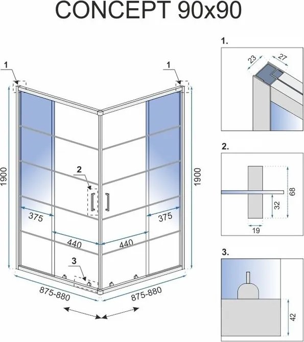 Cabina de dus Rea Concept Black 90x90 cm