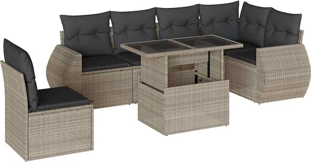 vidaXL Set canapele de grădină cu perne, 7piese gri deschis poliratan