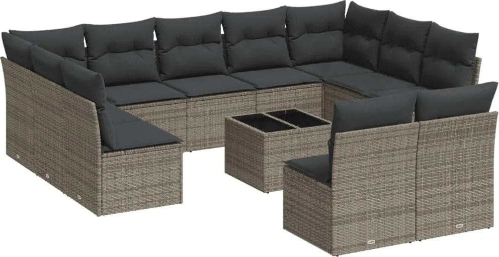vidaXL Set canapea de grădină cu perne, 12 piese, gri, poliratan