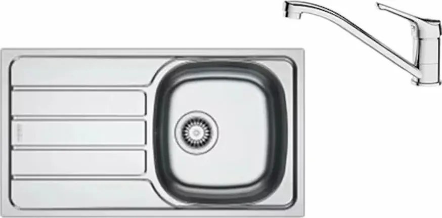 Set chiuveta bucatarie inox Franke Spark 78x43.5 cm cu 1 cuva si picurator stanga finisaj lucios plus baterie crom