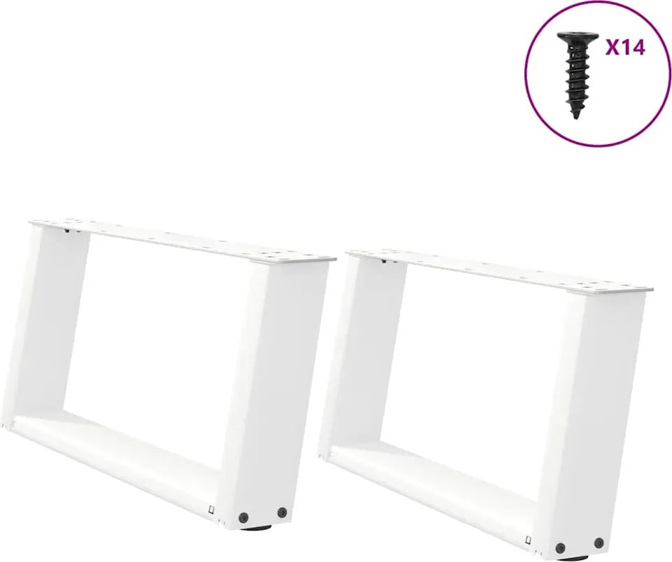 vidaXL Picioare pentru măsuță de cafea în formă de U, 2 buc., alb, 60x(30-31) cm, oțel