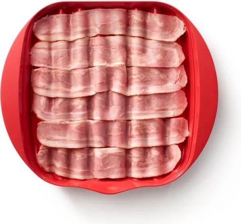 Vas de gatit bacon la cuptorul cu microunde Lekue 1009034, Pana la 6 slice, 25x28x6 cm, -2/+150 °C,Rosu