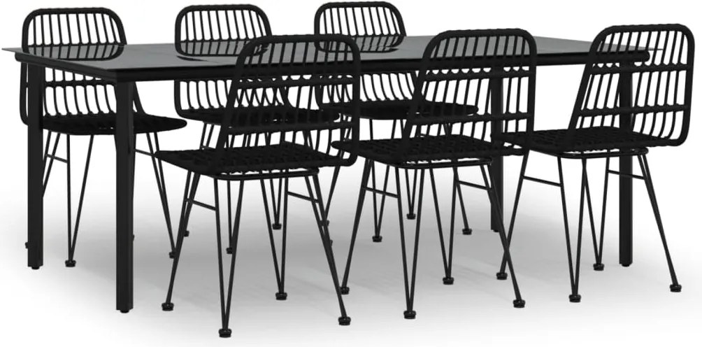 vidaXL Set mobilier de grădină, 7 piese, negru, poliratan