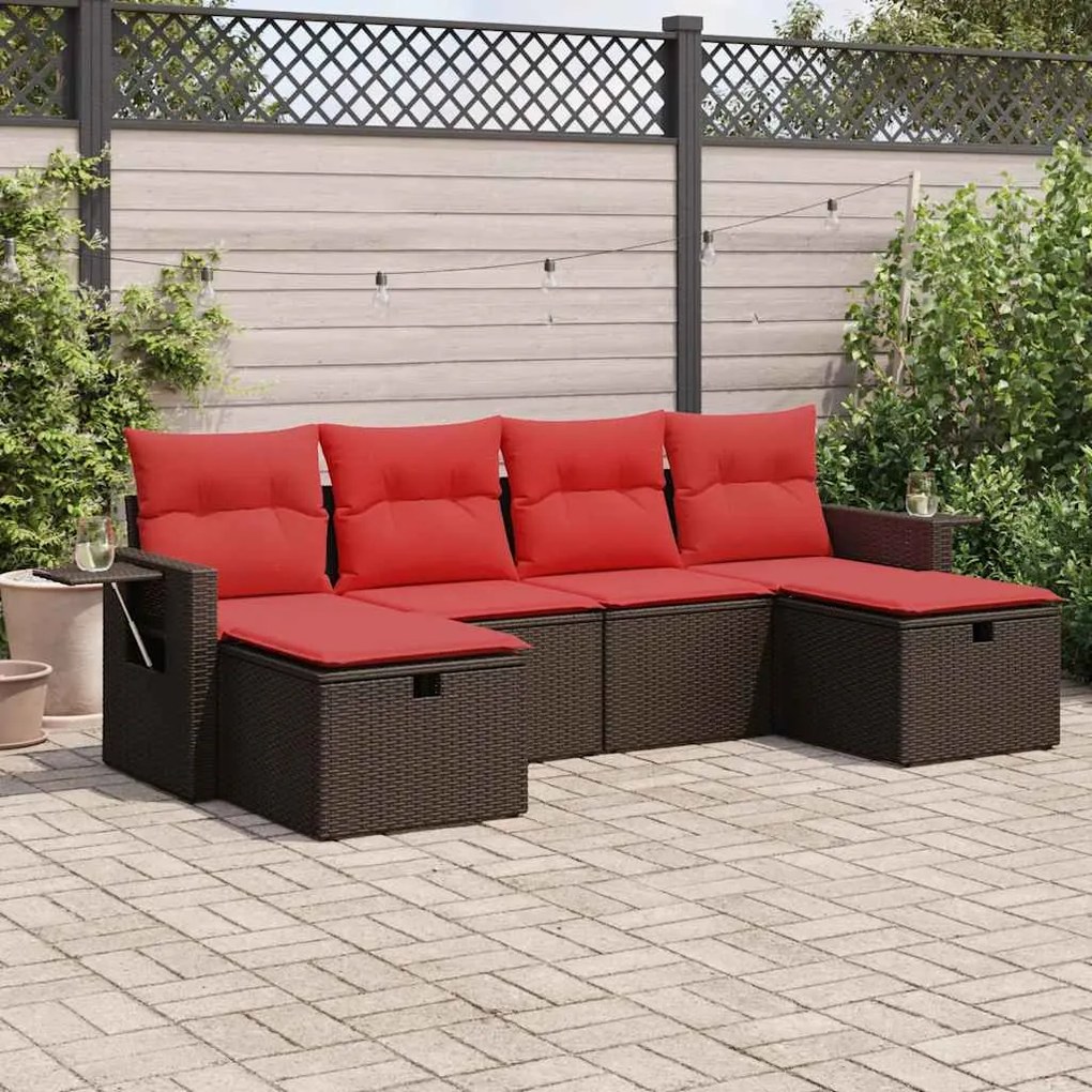 vidaXL Set canapele de grădină cu perne, 6 piese, maro, poliratan