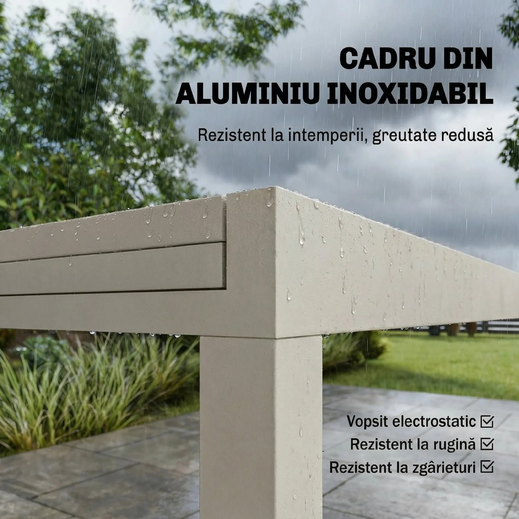 Outsunny Masă Extensibilă din Aluminiu pentru Exterior, Blat din Sticlă Temperată, Crem. | Aosom Romania
