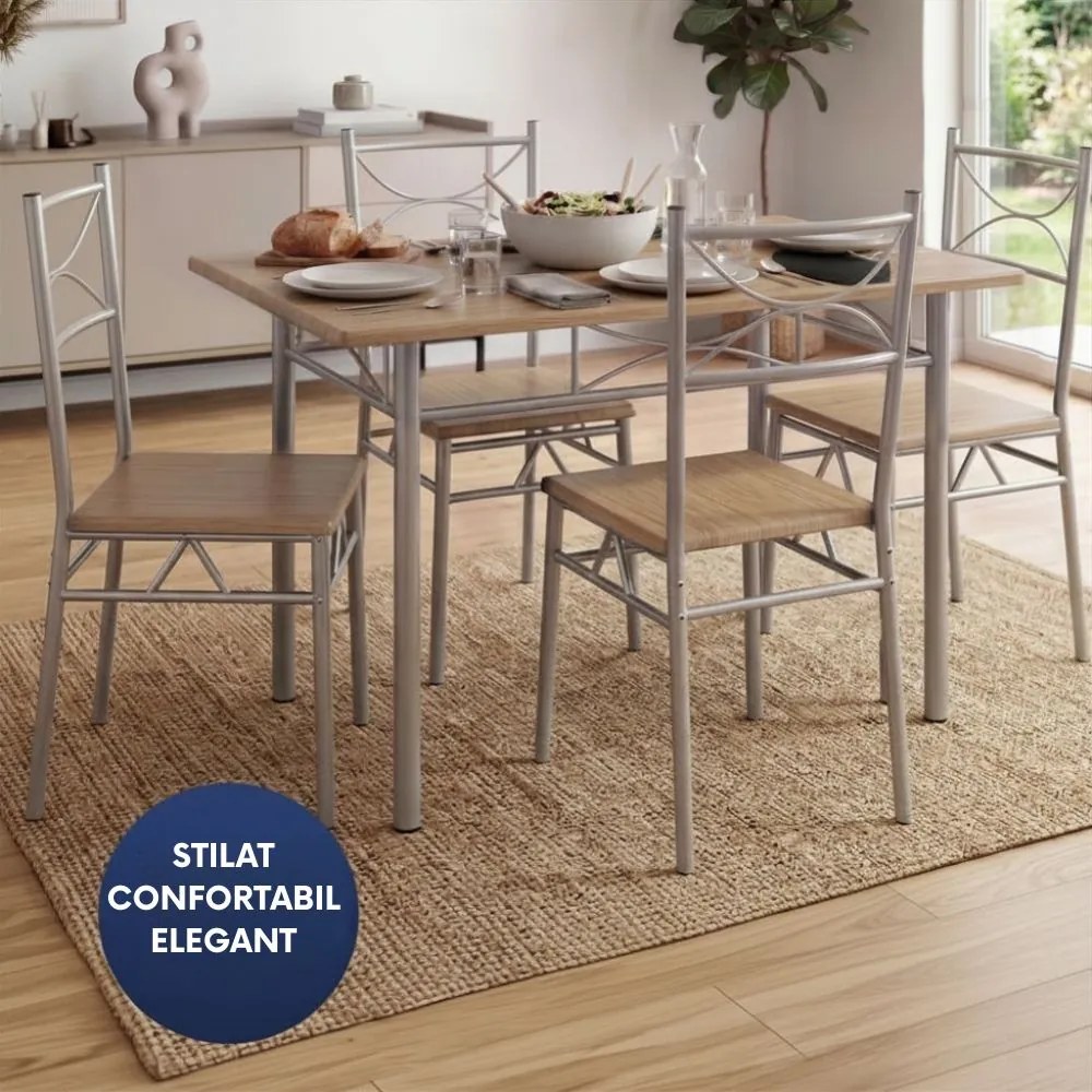 Set de mese de dining PAUL, 5 bucăți, maro stejar Jurhan