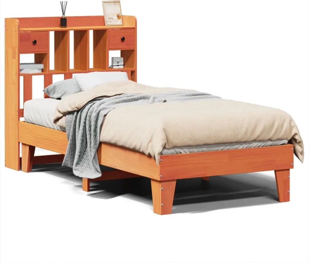 vidaXL Cadru pat fără saltea, maro ceruit, 75x190 cm, lemn masiv pin