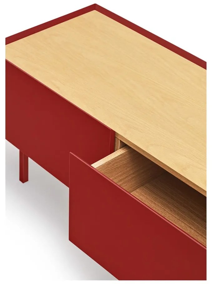 Comodă TV roșie cu aspect de lemn de stejar 180x45 cm Arista – Teulat