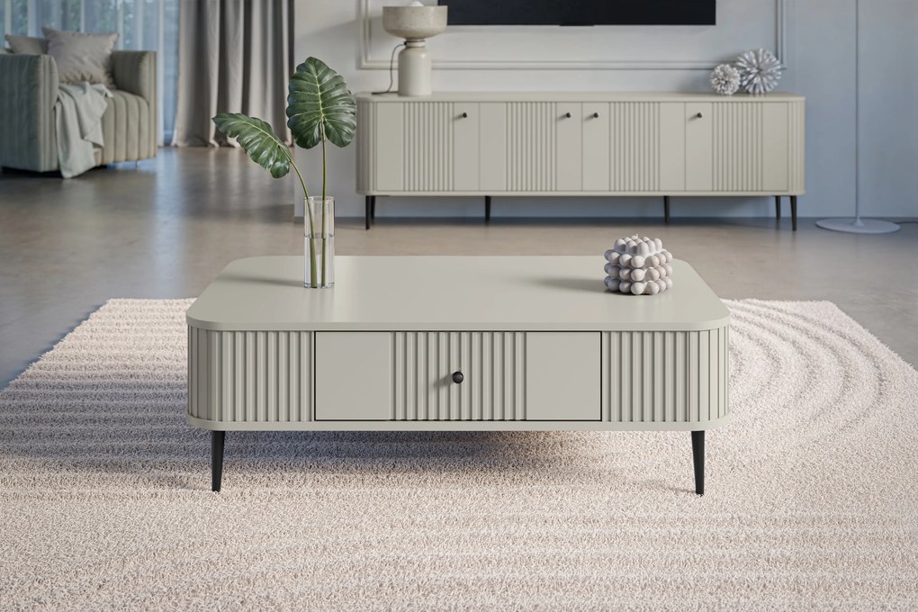 Masă de cafea Vesper 103x60 cm cu sertar - cașmir / picioare negre