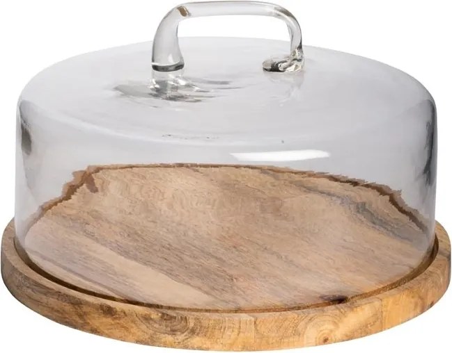 Tava rotunda din lemn de mango, cu capac din sticla, D30cm, Artisan