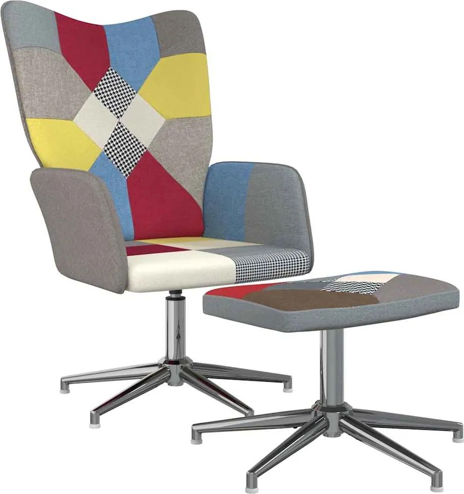 vidaXL Scaun de relaxare cu taburet, textil, petice