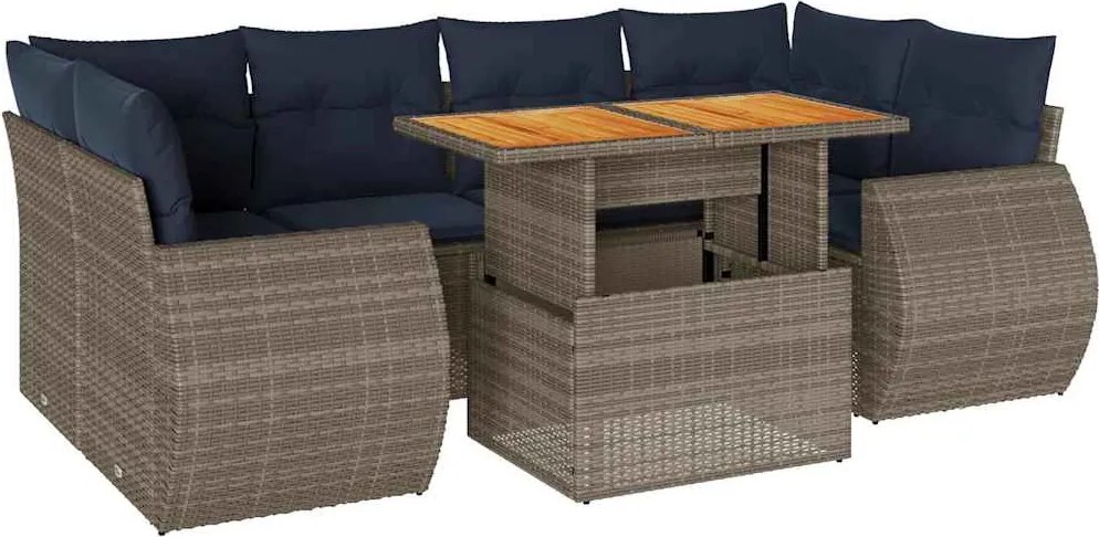 vidaXL Set canapele de grădină, 7 piese, cu perne, gri, poliratan