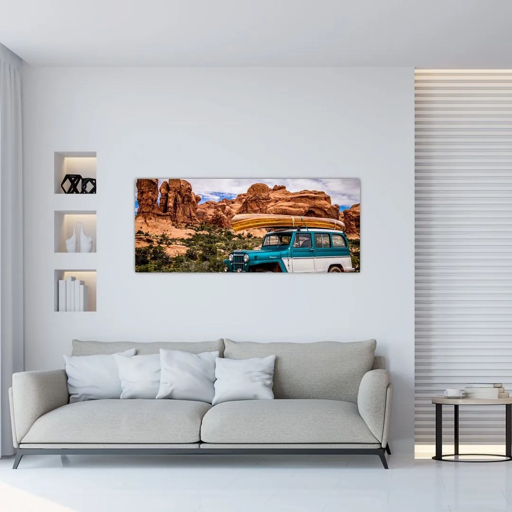 Tablou mașina de teren în munți (120x50 cm)