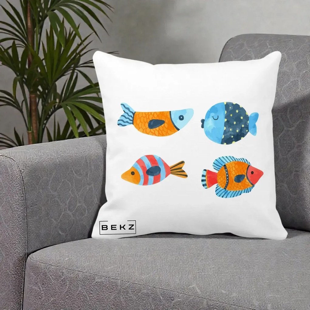 Perna Decorativa Pesti Acuarela, 40x40 cm, Alba Mata, Husa Detasabila, Perna Inclusa, BEKZ®