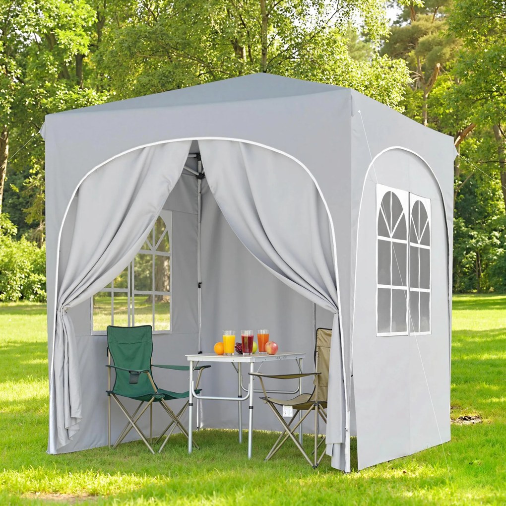 Outsunny Gazebo Pliabil 2 x 2 m, Pavilion de Grădină Portabil UPF50+ cu 4 Pereți Laterali, Înălțime Reglabilă, Geantă de Transport pentru Petreceri, Evenimente, Camping, Gri Deschis | Aosom Romania