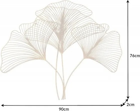 Decoratiune de perete frunze de ginkgo filigran, Ginkgo 90cm auriu