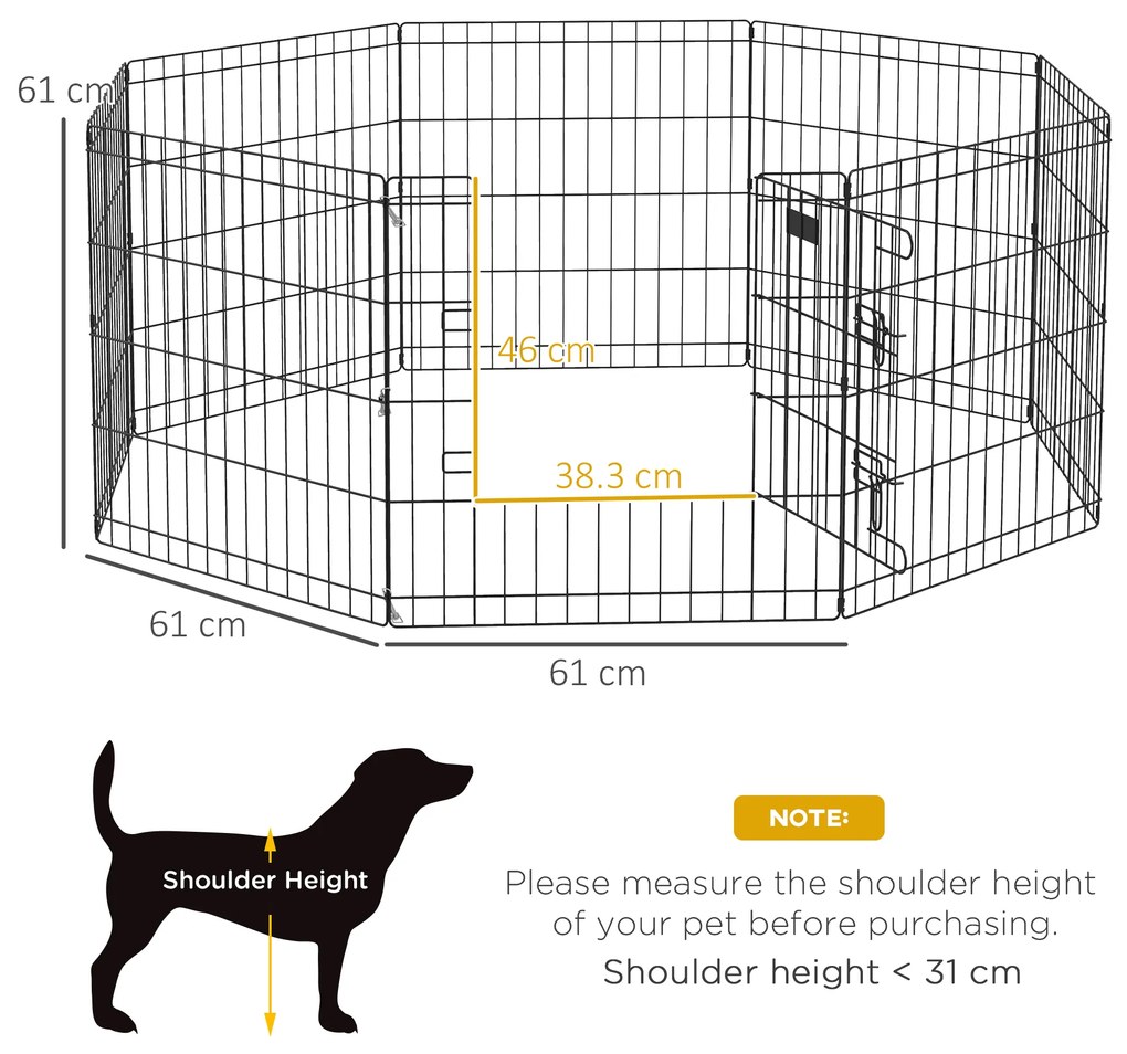 PawHut Gard Modular pentru Câini și Căței, Interior/Exterior, cu 8 Panouri din Plasă și Ușă, 61x61 cm, Negru | Aosom Romania