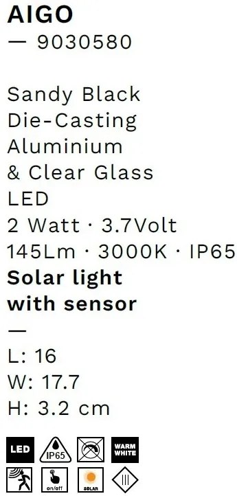 Aplica LED solara iluminat exterior cu senzor de miscare IP65 AIGO