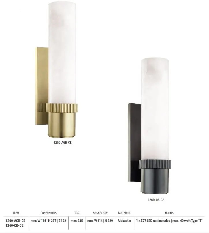 Aplica de perete LUX din alabaster ARGON alama antichizata