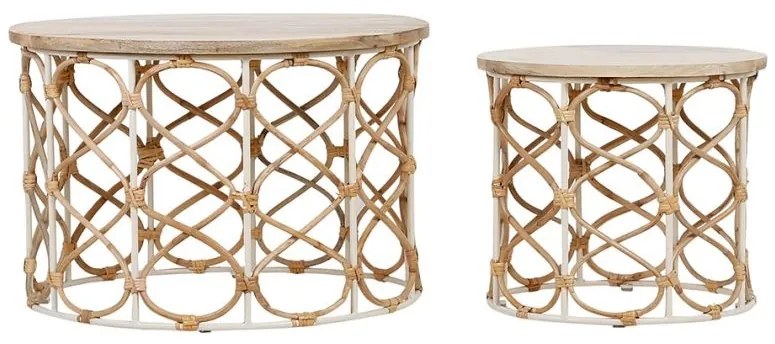 Set 2 mese de cafea , din metal si rattan Roseraie