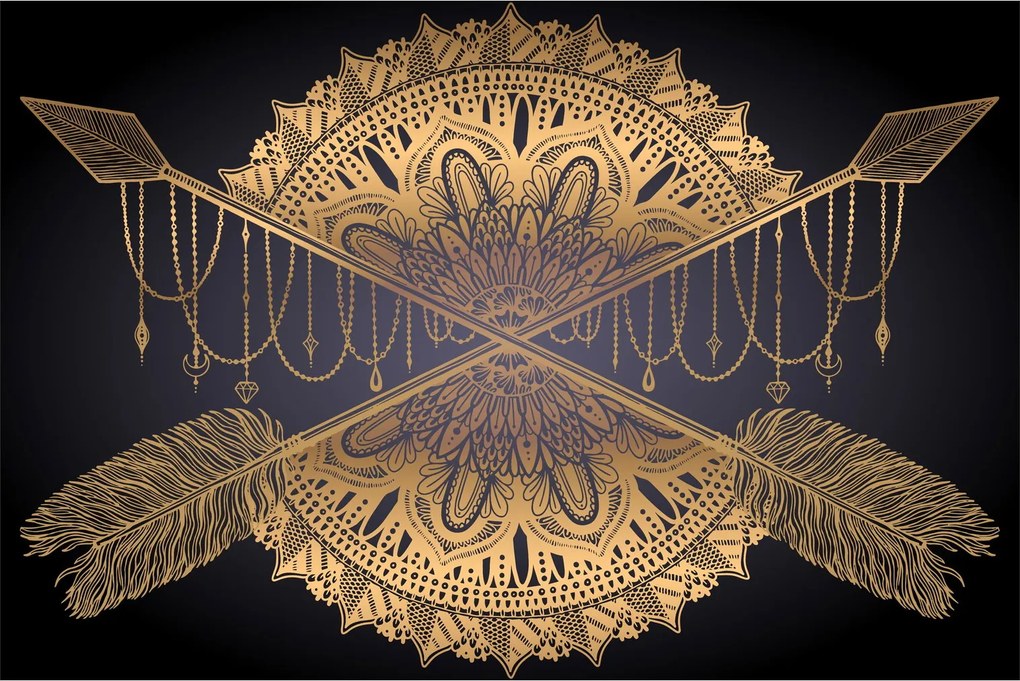 Tablou - Mandala aurie cu săgeți (90x60 cm)