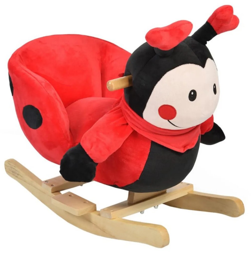 Balansoar din plus cu melodii NOVOKIDS™ Lady Bug XXL, 1-7 ani, Dimensiuni 56x30x46 cm, Max 30 kg, Model Gargarita, Rosu cu Negru