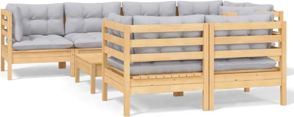 vidaXL Set mobilier de grădină cu perne gri, 8 piese, lemn masiv pin