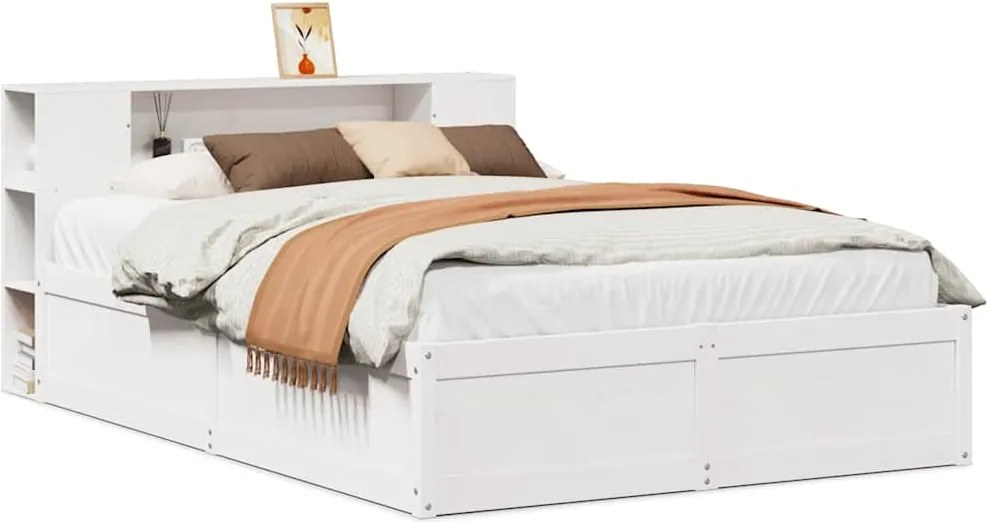 vidaXL Cadru de pat fără saltea, alb, 140x200 cm, lemn masiv pin