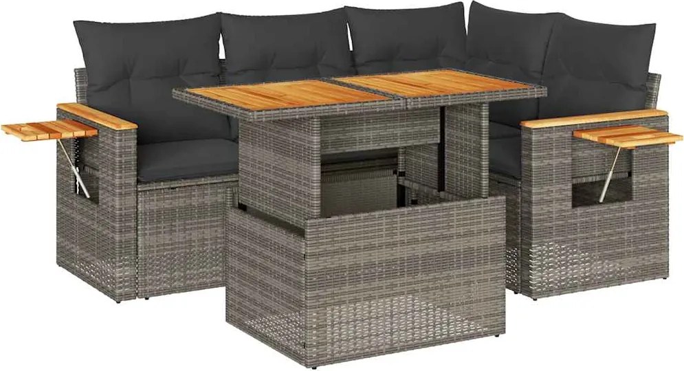 vidaXL Set canapea de grădină cu perne, 5 piese, poliratan/lemn acacia