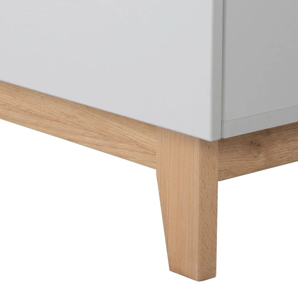 Comodă de copii gri deschis joasă cu aspect de lemn de stejar cu masă de schimbat 117x104 cm Caro – Roba