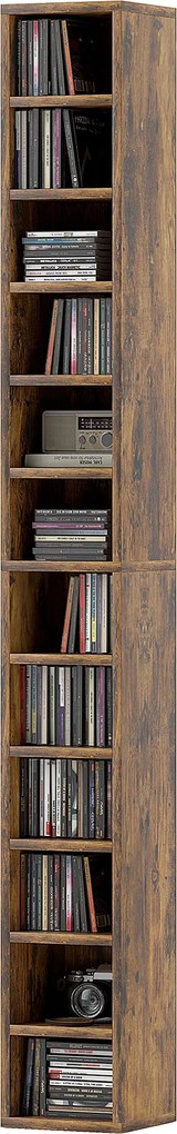 HOMCOM Depozitare pentru CD și DVD cu 12 compartimente, capacitate max. 204 CD, 21 x 20 x 175 cm, maro rustic | Aosom Romania